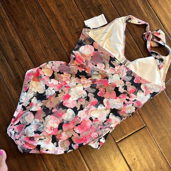 Calvin Klein Watercolor One Piece Size 16 Neon pink, black, white New - Picture 4 of 10